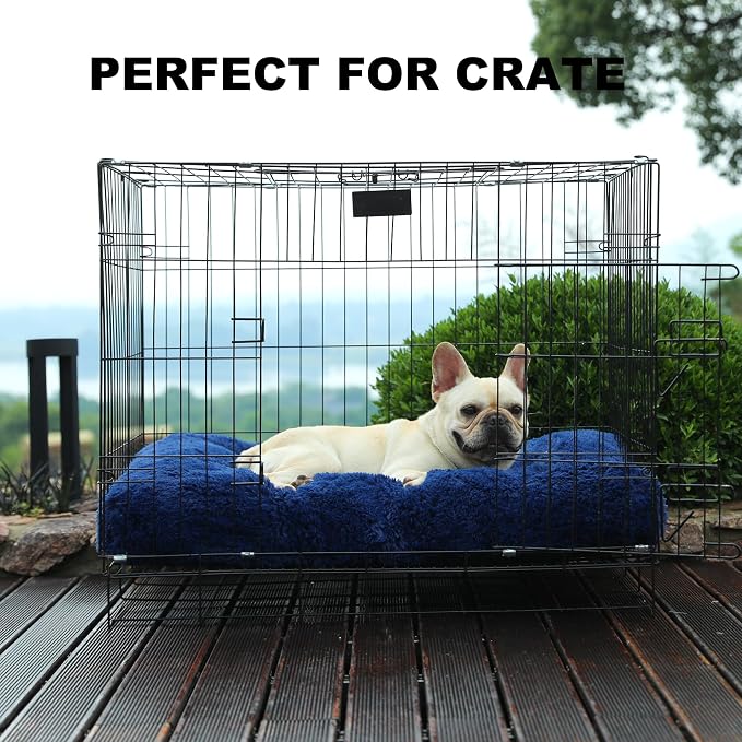 Bedfolks Plush Dog Crate Pad, Washable Dog Kennel Bed 29"x21", Solid Dark Blue - Image 3