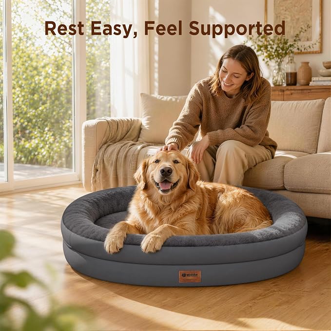 Waterproof Orthopedic Dog Bed for Extra Large Dogs, Dark Grey | Supportive Crate Foam Relieves Joint Pressure, 360°Bolsters, Waterproof Inner,Washable Cover, Non-slip Bottom - Image 8