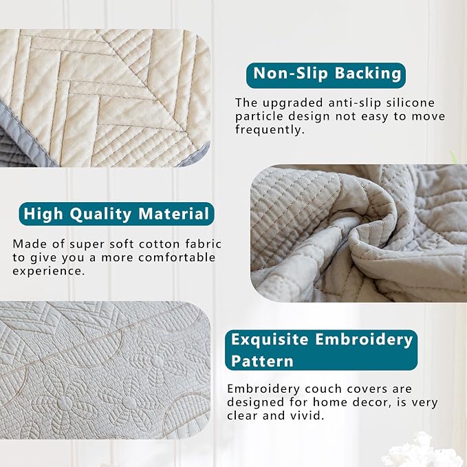 KRFOONN Cotton Quilted Dog Couch Cover for Sofa (03, 27.6" x 70.9") | Farmhouse Embroidery Sectional Couch Cover Washable, Soft Non Slip Sofa Slipcover Cushion Furniture Protector for Kids, Pets - Image 3