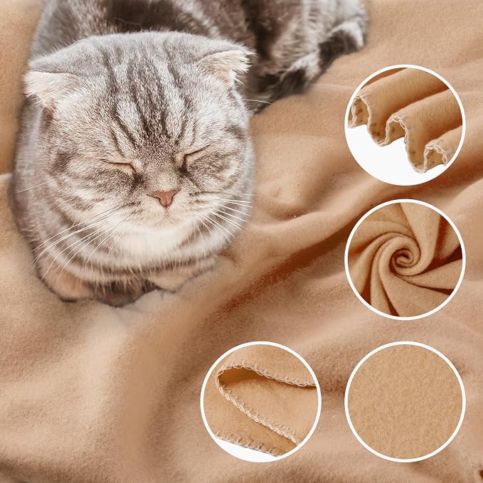 Buryeah 10 Pcs Fleece Blanket Bulk Soft Warm Fleece Blankets Cozy Lightweight Throw Blankets Plush Pet Throw Blanket for Home Bed Sofa Office Wedding Gifts Travel(50" x 60",Khaki) - Image 3