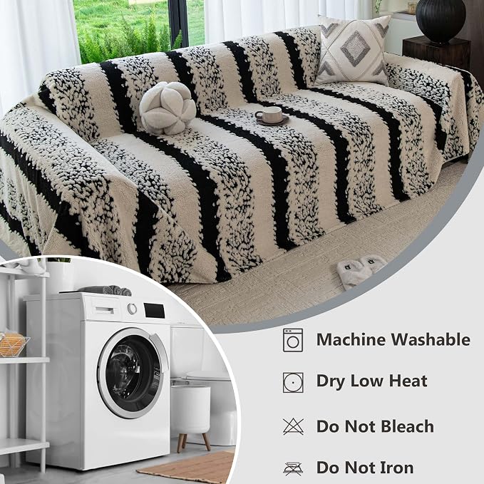 Sherpa Fleece Couch Cover for 2 Cushion Sofa, Black, 71" x 118" – Pet Proof Sofa Covers, Heavy Duty, Scratch Resistant, Pet Friendly Furniture Cover – Easy Install, Machine Washable - Image 7