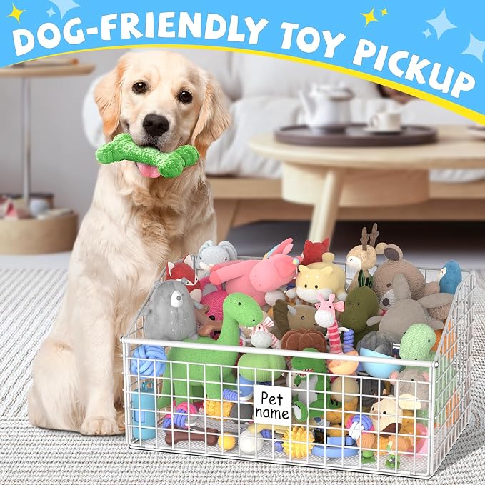 Indestructible Dog Toy basket, Large Toy Box for Dogs,Pet Toy Bin Dog Metal Basket for Toys, Toy Storage Organizer, Toy Box for Living Room Area (White) - Image 3