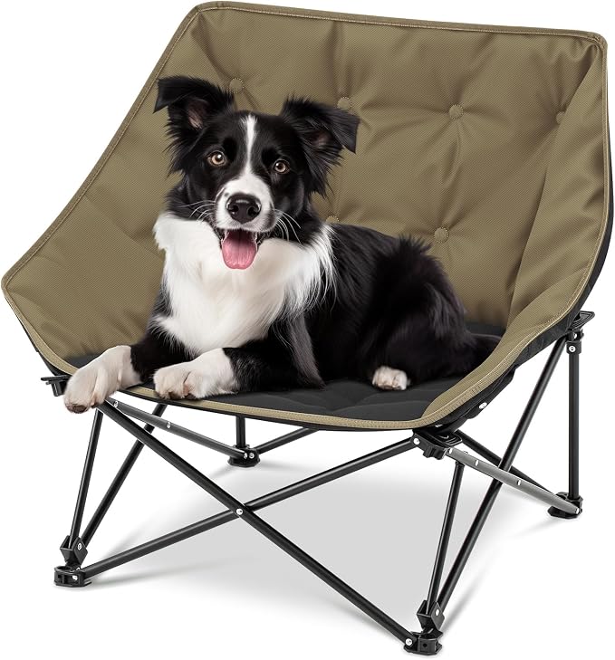 CroBlissful Portable Dog Camping Chairs for Dogs Raised Pet Bed for Outdoor Folding Chair Patio Lazy Puppy Cot Heavy Duty Pet Camping Gear(28x 24 x 22 Inches,Brown) by CroBlissful