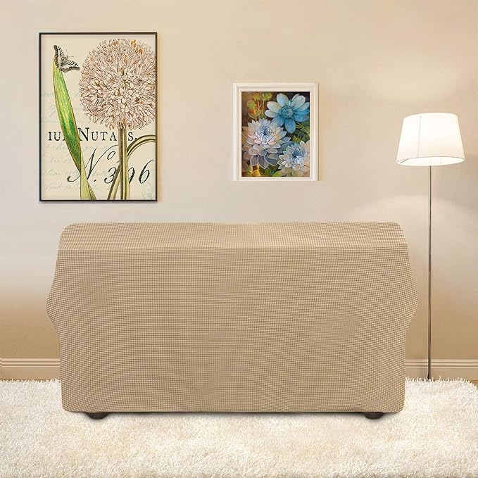 Easy-Going Stretch Loveseat Couch Covers Washable Sand | 1-Piece Loveseat Covers for 2 Cushion Couch Furniture Protector RV Sofa Slipcover Soft with Bottom for Kids Pets - Image 4