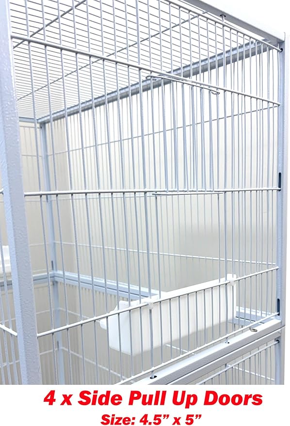 Extra Large Sturdy Wrought Iron Metal Parrot Bird Flight Breeder Home Cage Double Large Front Doors 4 of Side Breeding Nest Doors Rolling Stand with Extra Storage Shelf Lockable Heavy Duty Wheels - Image 5