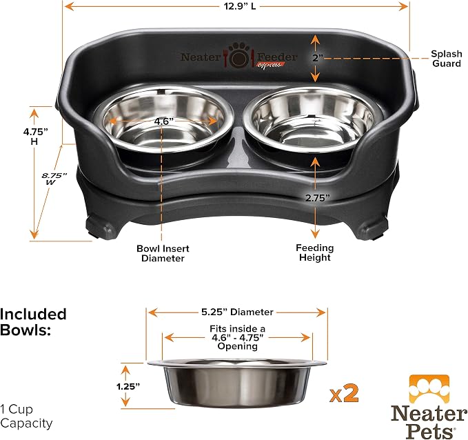 Neater Feeder Express Mess Proof Cat Bowls Elevated, No Spill Feeding Station, Stainless Steel Dishes for Food and Water, Raised Bowls for Indoor Cats, No Fatigue Whisker Friendly Dish, Black - Image 7