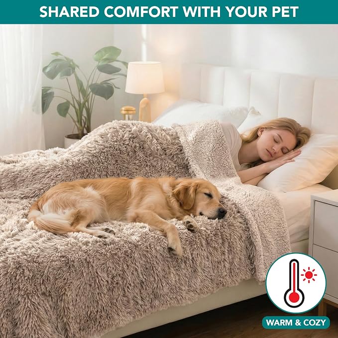 PetAmi Waterproof Dog Blanket for Couch, Queen Bed & Furniture,Reversible Sherpa & Faux Fur Pet Blanket, Leakproof Throw for Large Dog Cat, Washable Soft Calming Sofa Protector (90x90 Taupe) - Image 6