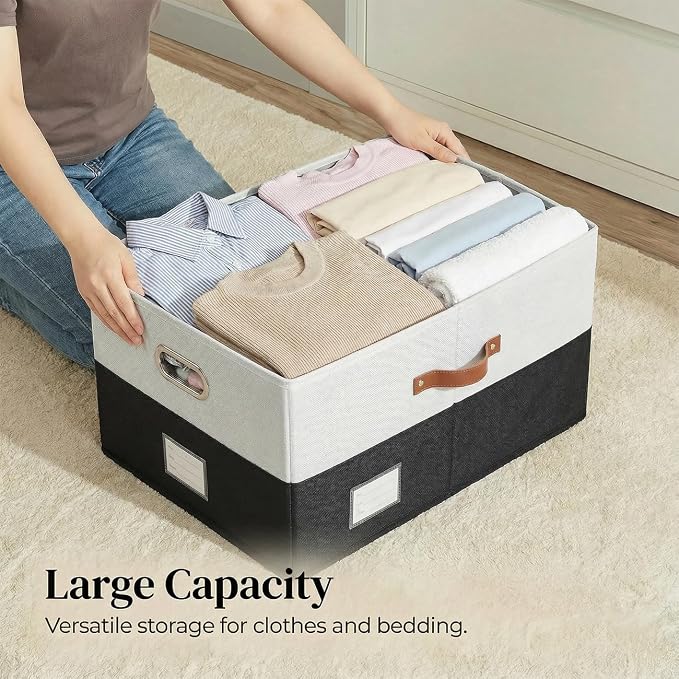 PRANDOM Storage Bins with Lids [3-Pack] Linen Fabric Foldable Storage Boxes Organizer Containers Baskets Cube with Cover for Bedroom Closet Office Grey&Black (23.4X15.9X11.4) - Image 4