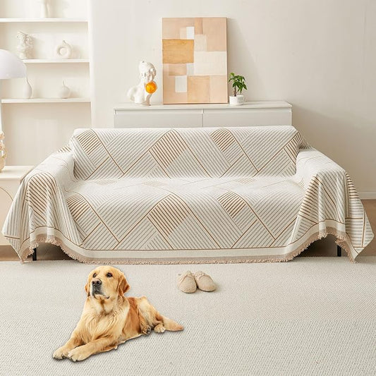 HAOMAIJIA Non Slip Couch Cover Sofa Covers for 2 Cushion Couch Washable sectional Couch Covers for Dogs pet Furniture Protector Couch Cover Blanket for Living Room (CQ-Khaki/Grey, 71"x102") by HAOMAIJIA