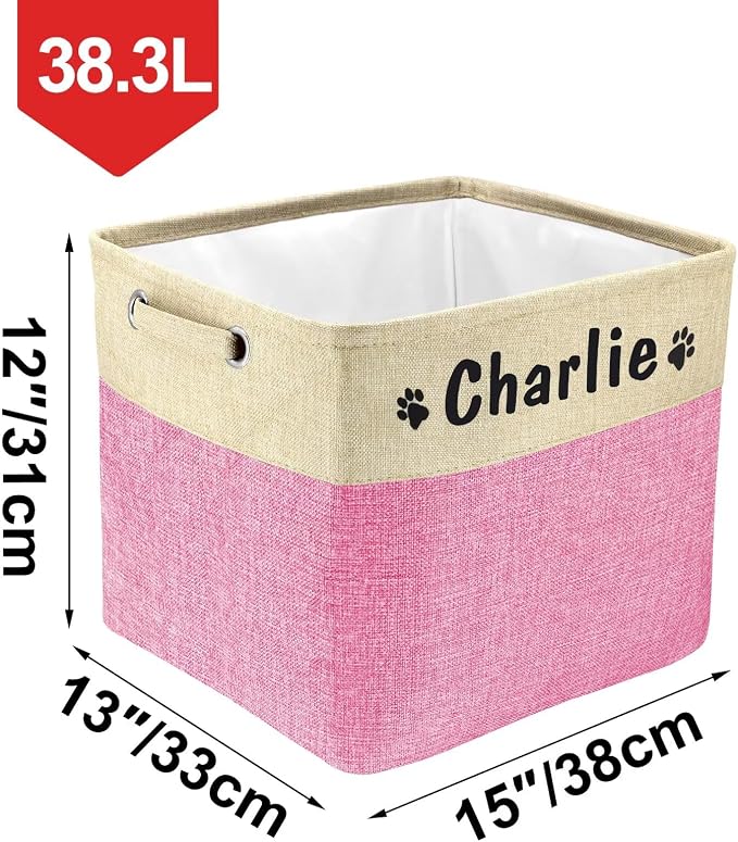 PET ARTIST Collapsible Dog Toy Storage Basket Bin with Personalized Pet's Name - Rectangular Storage Box Chest Organizer for Dog Toys,Clothing,Apparel & Accessories (Pink Big One) - Image 6