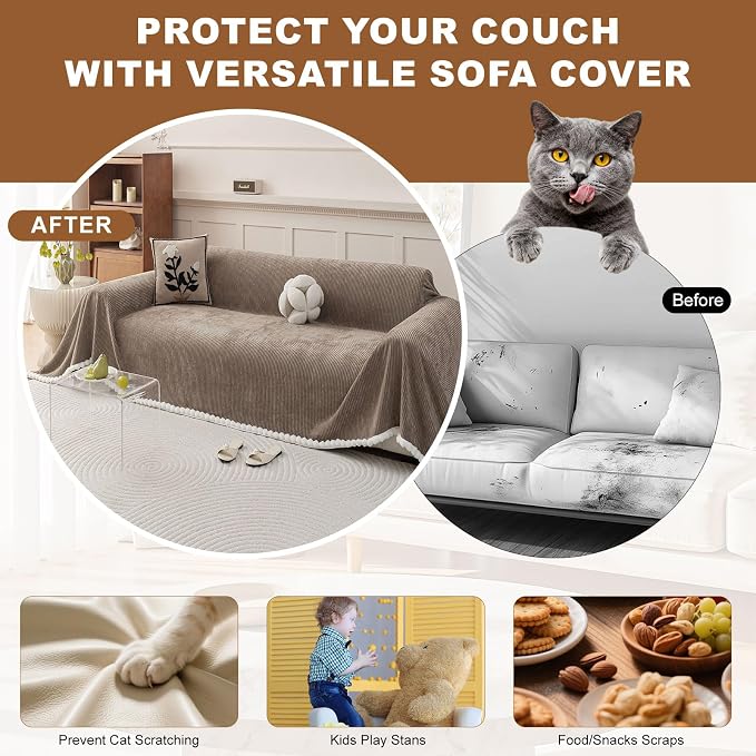 ROOMLIFE Boho Couch Covers for Sofa Washable for 2 Cushion Couch Chenille | Furniture Protector Sofa Couch Cover for Dogs, Soft Breathable Sofa Slipcover, Couch Throw Blankets with Tassels 71''X118'' - Image 7