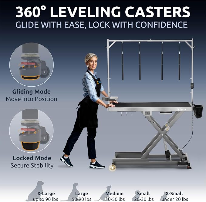 KANIS Professional Electric Dog Grooming Table - Heavy Duty | Height Adjustable Pet Grooming Table w/Leveling Wheels, Dog Grooming Arm, Anti-Slip Tabletop & Tool Organizer (Grey, 49") - Image 3