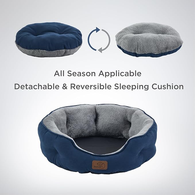 Bedsure Small Dog Bed Washable,Round Cat Beds for Indoor Cats,25in Navy | Soft Plush Pet Bed,Dog Beds for Small Dogs for Puppy and Kittens,Anti-Slip Bottom,Easy to Clean - Image 4