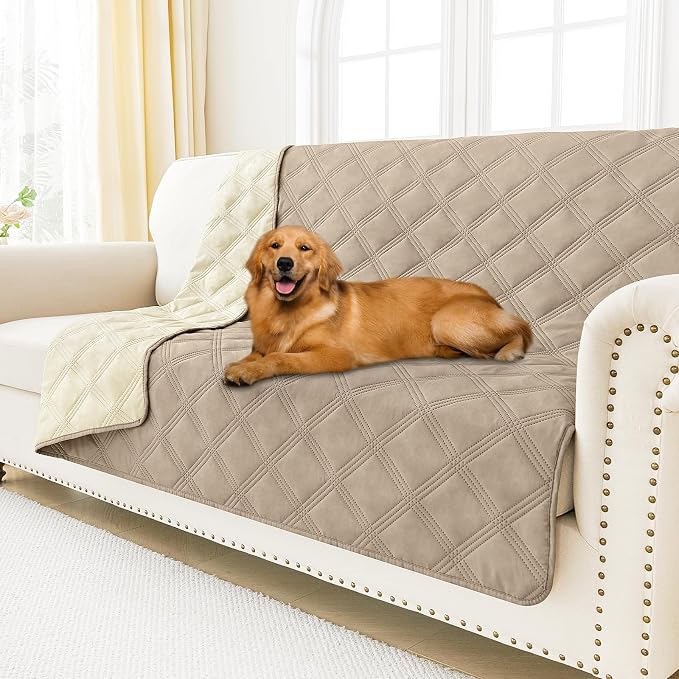 Smiry Waterproof Dog Bed Cover, Reversible Pet Blanket for Sofa Couch | Soft Washable Dog Blanket, Leakproof Couch Cover for Dogs Cats & Furniture Protection, 68x82, Taupe/Beige by Smiry