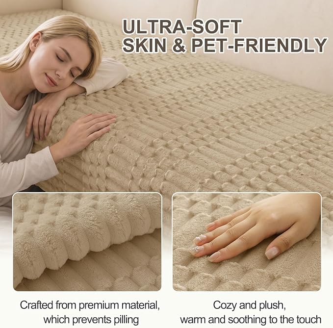 Smiry Waterproof Couch Covers for Dogs Washable, Non Slip Pet Sofa Cover | Plush Scratch Resistant Flannel Furniture Protector for Dogs, Khaki, 43" x 63" - Image 5