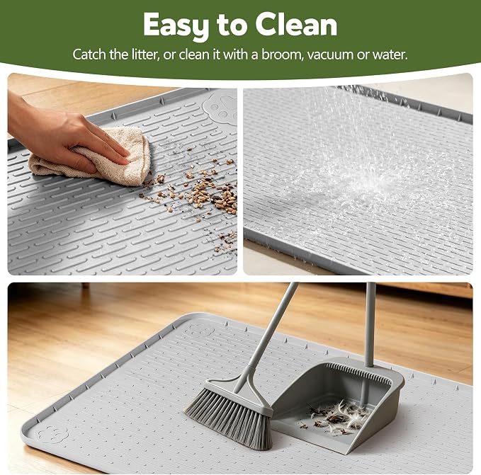 Silicone Bird Cage Mat 57" x 40" Under Crate Floor Protector, Light Grey | Extra Large Waterproof Bird Cage Liner with Raised Edges, Non-Slip Under Crate Mat for Dog Cages, Kennels, Reptile Aquariums - Image 4