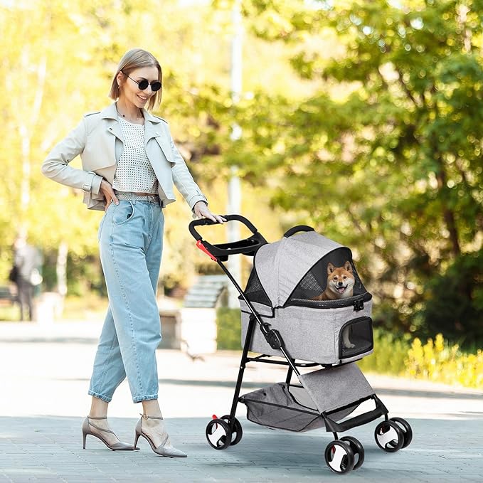Pet Stroller 4 Wheels Dog Cat Stroller for Small Medium Dog Cats Carrier Jogger Travel Foldable Puppy with Detachable Carrier