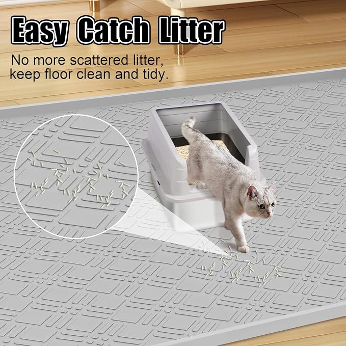 Silicone Cat Litter Mat 42" x 29" Cat Mat for Litter Box, Light Grey | Extra Large Cat Litter Trapping Mat for Floor, Waterproof, Non-Slip Kitty Litter Box Mat with Raised Edge, Easy to Clean - Image 5