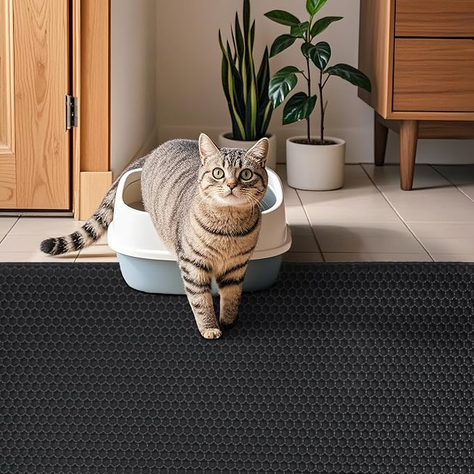 Cat Litter Mat - Extra Large XL 45"x32" Cat Litter Trapping Mat,Honeycomb Double Layer Traps Litter,Washable & Urine Proof,Non-Toxic,Soft EVA Litter Box Mat for Multi-Cat Homes(Black) - Image 7