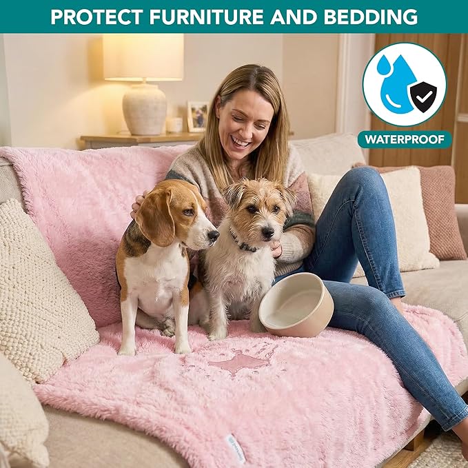 PetAmi Fluffy Waterproof Dog Blanket for Couch and Bed, Reversible Sherpa Pet Throw, Pee Proof Furniture Protector Sofa Cover, Washable Cat Blanket for Small Medium Dogs and Cats (Pink Blush, 29x40) - Image 2