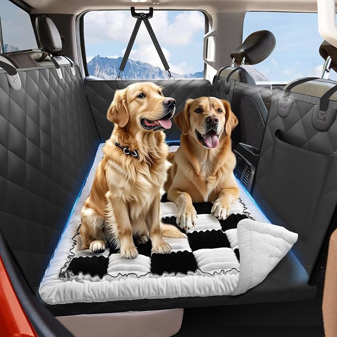 Dog Bed for Car Back Seat, Non-Slip Backseat Pet Mat XL, 59”X27.5” | Soft Blanket for Travel, Plaid Flannel, Quilted PP Cotton Filling, Non-Slip Backing, Machine Washable, Fit Backseat Extenders by ROUWINNE