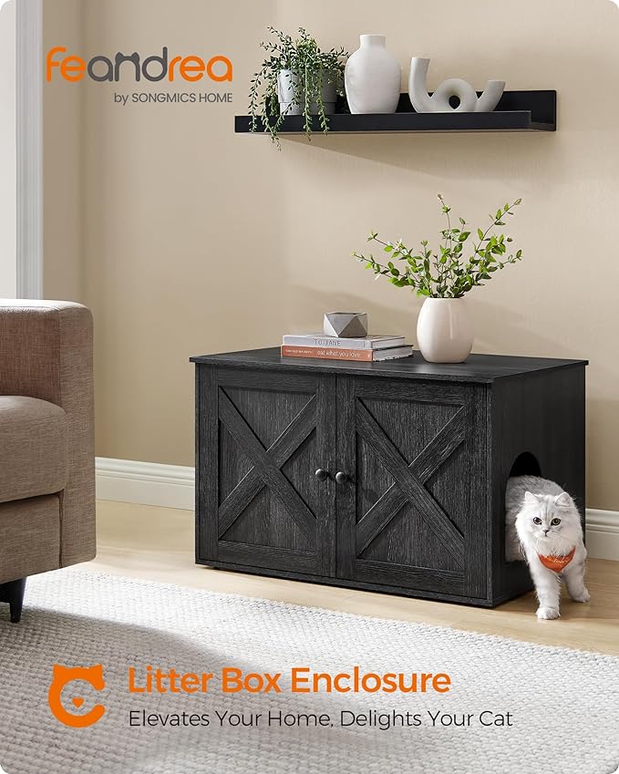 Feandrea Cat Litter Box Enclosure, Litter Box Furniture Hidden with Removable Divider, Indoor Cat House, End Table, 31.5 x 20.9 x 19.7 Inches, Ink Black UPCL002B01 - Image 2