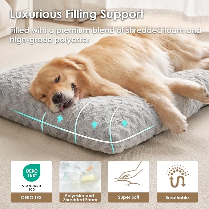 EHEYCIGA Washable Large Dog Bed for Crate 35x23 Inch, Kennel Pad for Dogs Up to 45 lbs, Plush and Comfy Pet Sleeping Mat, Grey - Image 2