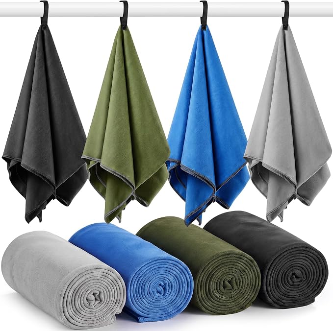Mixweer 4 Pack Gym Microfiber Bath Towels 63"x32" Extra Large Shower Towel Lightweight Oversized Fast Drying Bathtowel for Gym Sports Travel Camping(Royal Blue, Military Green, Dark Gray, Medium Gray) by Mixweer