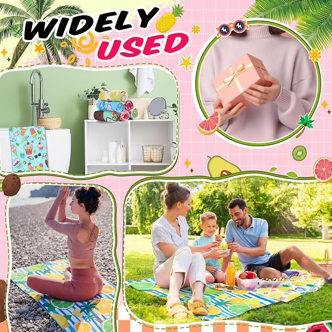Remagr 12 Pcs Oversized Microfiber Beach Towels Bulk 60"x 28" Extra Large Quick Dry Absorbent Sand Free Towels for Adults, Pool, Travel, Swim, Yoga, Gym (Fruit) - Image 7
