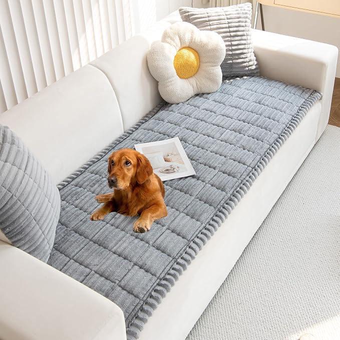 Mivnue Pet Couch Cover, Couch Covers for Dogs, Washable Dog Sofa Covers Couch Protector, Fuzzy Non Slip Couch Slipcover Pet Friendly (Light Grey, 27.6" x 82.7") by Mivnue