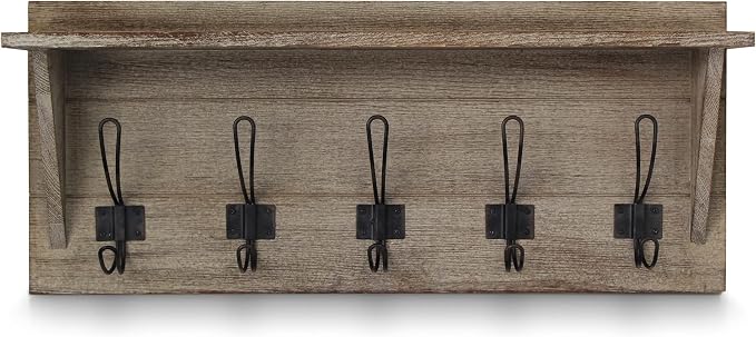 HBCY Creations Rustic Wall Mounted Coat Rack with Shelf - Solid Wood 24" Entryway Shelf with 5 Coat Hangers. Perfect Touch for Your Entryway, Mudroom, Kitchen, Bathroom and More, Weathered Brown - Image 6