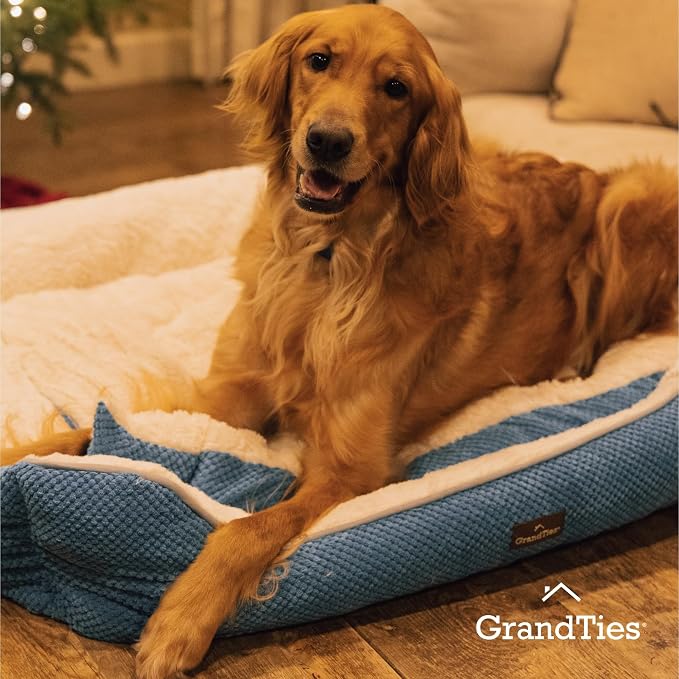 GRANDTIES Fluffy Dog Beds for Small Medium Large Dogs & Cats, Machine Washable Dog Bed, Rectangle Breathable Soft Calming Sleeping Pet Beds Warming with Waterproof & Non-Slip Bottom (M 30", Azure) - Image 6