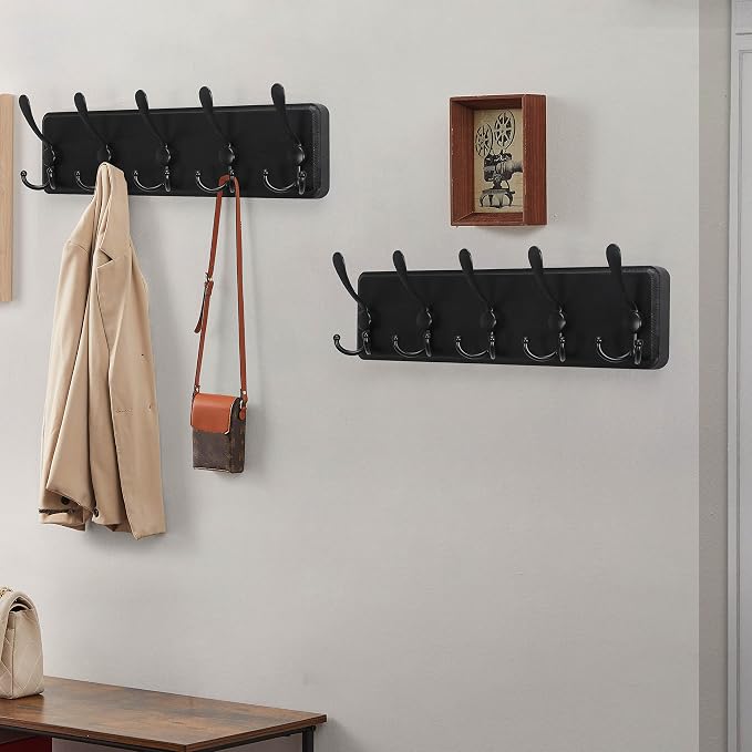 Dseap Coat Rack Wall Mounted - 5 Tri Hooks, Heavy Duty, Wooden Wall Coat Hanger Coat Hook for Clothes Hat Jacket Clothing, Black - Image 9