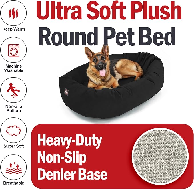 Majestic Pet 52 Inch Suede Calming Dog Bed Washable – Cozy Soft Round Dog Bed w/Spine Support for Dogs to Rest Head - Fluffy Donut Dog Bed 52x35x11 (Inch) - Round Pet Bed X- Large – Black (2025) - Image 6