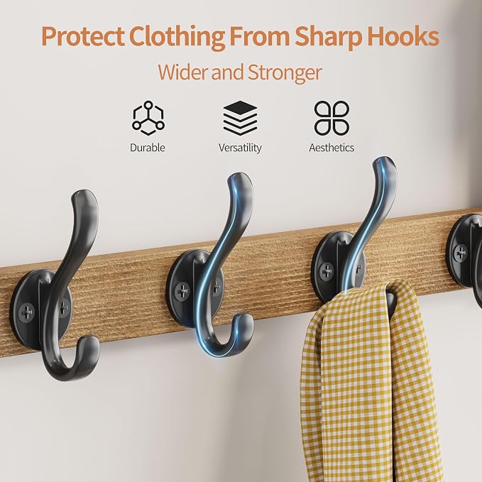 29 inch Coat Rack Wall Mount with Shelf, Entryway Wall Shelf with Hooks, Heavy Duty Coat Hanger Wall Mount with Key Holders and Mail Organizer for Living Room, Bedroom, Brown - Image 9