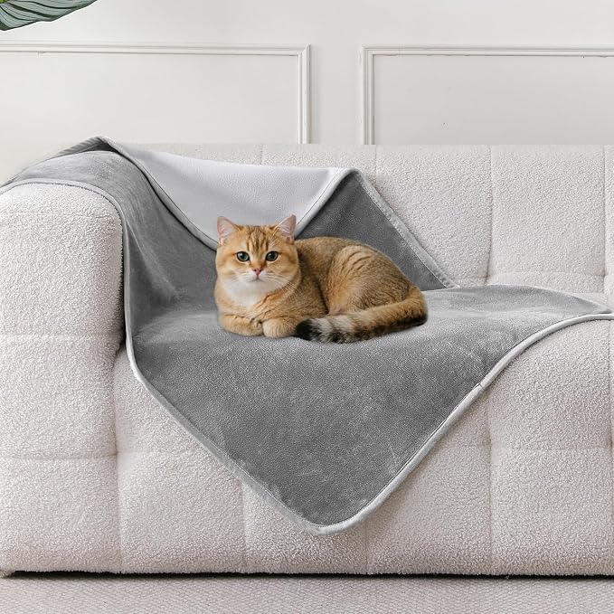 Waterproof Blanket 30"x40" for Dogs Cats, Grey/Light Grey | Reversible Waterproof Bed Cover for Pets, Soft Leakproof Blanket for Bed Couch Sofa, Furniture Protector by Yaning
