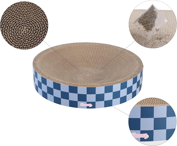 CSR1010B Nelson 20.13" Modern Cardboard Round Bowl Cat Scratcher with Catnip, Blueberry - Image 5