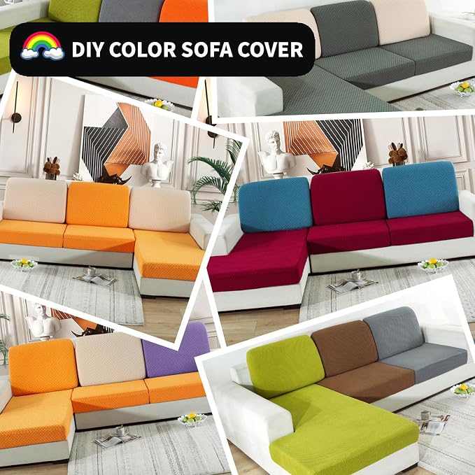 【Clearance】 Sectional Couch Covers for L Shaped Chaise Lounge 1 Piece Separate Cushion Couch Universal Replacement Large Checkered Furniture Protector with Elastic Bottom (Chaise Cover, Black) - Image 8