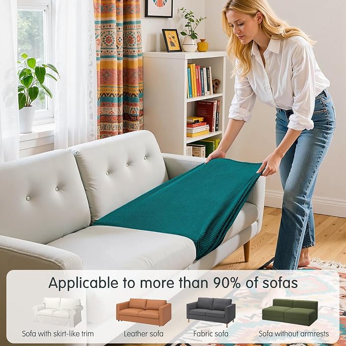 Hokway Stretch Couch Cushion Covers, 2 Piece Individual Sofa Cushion Slipcovers，Jacquard Sofa Seat Slipcover Set, Non-Slip Protector for Cushion (Teal,Small-2PC) - Image 4