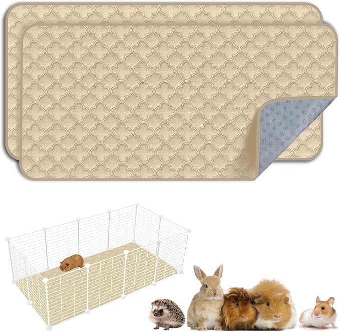 FunFurry Washable Guinea Pig Cage Liner - 2 Pack Reusable Washable Pee Pads，Waterproof Guinea Pig Bedding for Small Animal - Rabbit Bunny Hamster Puppy (Cream, 24" X 47" - 2 Pack) by FUNUPFURRYLIFE