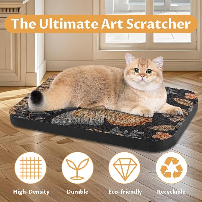 2 Pack Cat Wall Scratcher, Art Cat Scratching Board for Cats | Wall Mounted Cat Scratch Pad, Water-Based Ink, Hook&Loop Strips, Floor or Wall Use, 16.7x11x1 Inch, Owl & Butterfly - Image 4