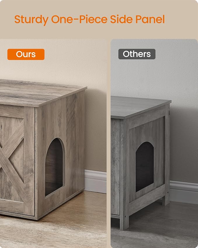 Feandrea Cat Litter Box Enclosure, Litter Box Furniture Hidden, Indoor Cat House, End Table, 27.6 x 19.7 x 19.7 Inches, Heather Greige UPCL022K01 - Image 6
