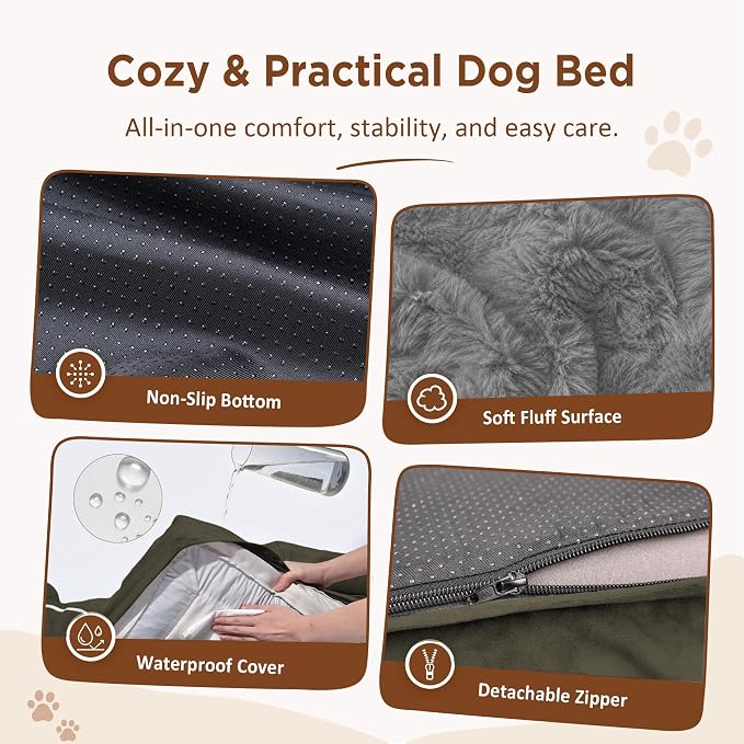 Comfort Expression Orthopedic Dog Bed for Extra Large Dogs with Bolster | Waterproof Dog Couch Bed with Washable Cover & Non-Slip Bottom, Supportive Egg Crate Foam Big Dog Bed, 53x42Inch - Image 4
