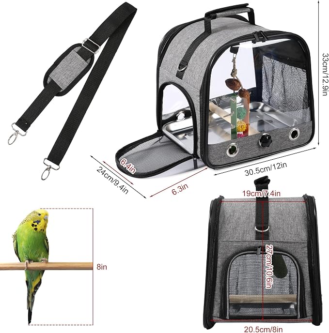 Small Bird Carrier Bag with Stand, Lightweight Backpack for Parrot, Portable Cockatiel Travel Cage with Bird Toy, Pet Transparent Breathable Carrier, Gray - Image 2