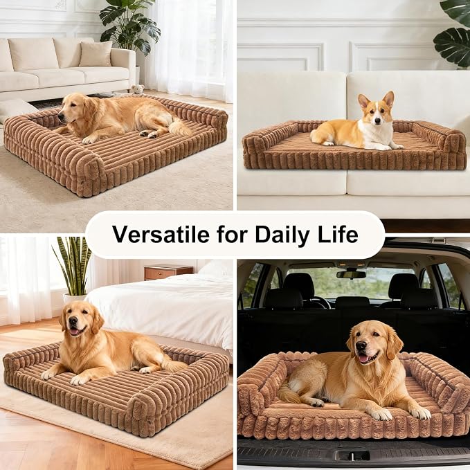 Waterproof Orthopedic Dog Bed for Medium Dogs Brown | Non-Slip Egg-Crate Memory Foam Dog Couch Pet Bed with Sides Removable Washable Cover for Crate - Image 5