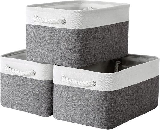 TheWarmHome Storage Basket for Organizing - 15.7x11.8x8.2 inch Large 3 Pack Collapsible Storage Bins for Shelves, Fabric Storage Cubes for Gift Closet Linen Organization (White & Grey) by TheWarmHome