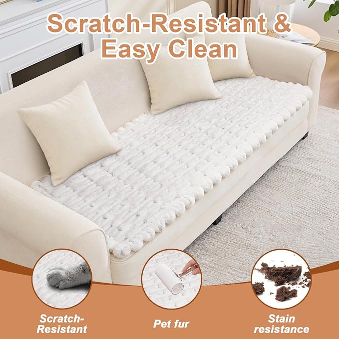Waterproof Dog Couch Cover, Non Slip Pet Sofa Protector, Thick Fuzzy Couch Cover for Dogs, Machine Washable Furniture Protector, Scratch Resistant Pet Couch Mat(White, 28" x 59"/70 x 150cm) - Image 5