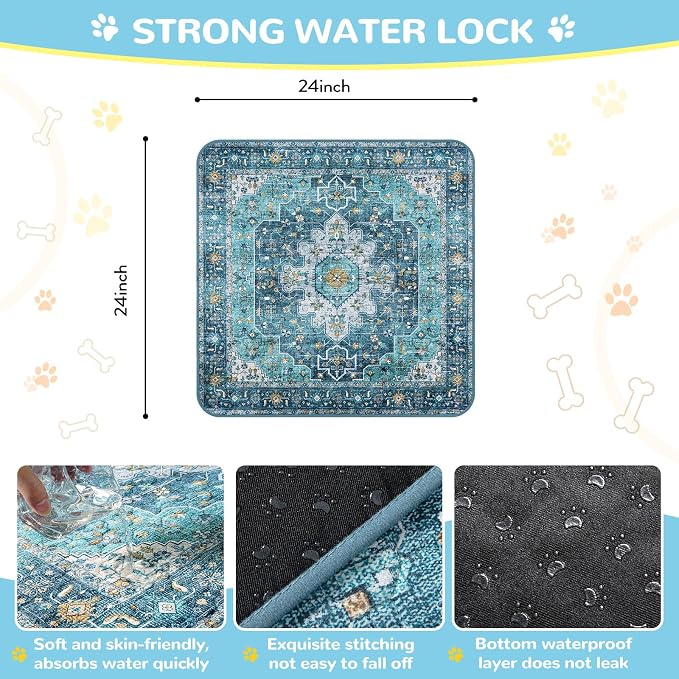 Lahome Super Absorbent & Leakproof Washable Dog Pee Pads - 2 Pack Value Set - Waterproof, Non-Slip Reusable Pads for Puppy Training, Crates & Whelping (24"x24", Blue) - Image 8