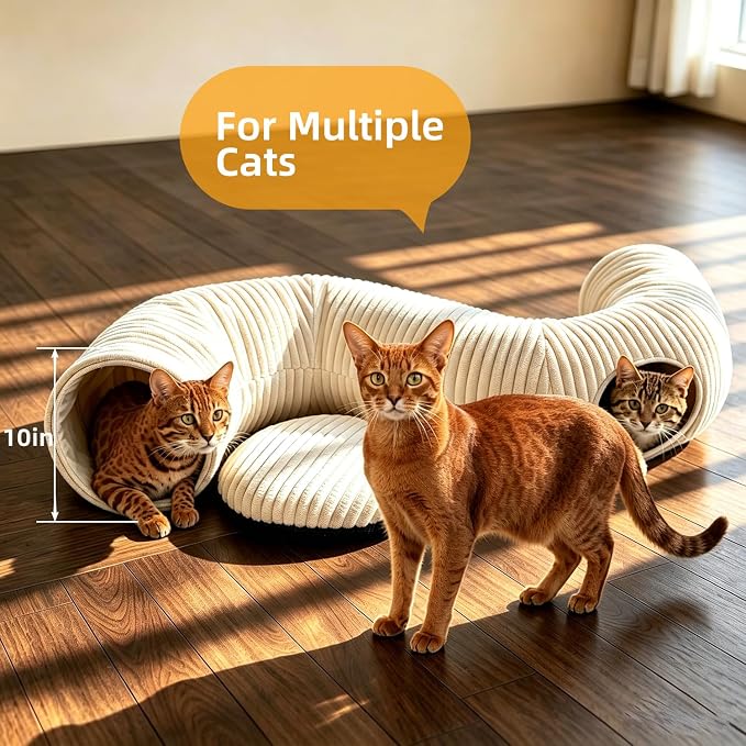 Cat Tunnel Bed with 30 Pcs Interactive Cat Toys, Cat Tube with Kitten Toys for Indoor Kittens, Collapsible Play Tunnel, White - Image 5