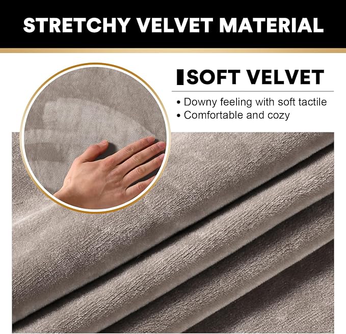 PrinceDeco Couch Cover Velvet Plush Sofa Covers for 2 Cushion Couch Width Up to 90 Inch Washable Furniture Protector Pet Friendly No Slip Sofa Slipcover(Medium-Large,Taupe) - Image 4
